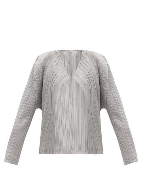Matchesfashion.com Pleats Please Issey Miyake - Technical-pleated Cardigan - Womens - Mid Grey