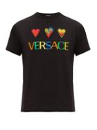 Matchesfashion.com Versace - Embroidered Logo And Heart Cotton T Shirt - Mens - Black