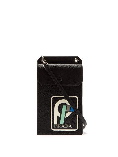 Matchesfashion.com Prada - Logo Patch Saffiano Leather Cross Body Bag - Womens - Black Green
