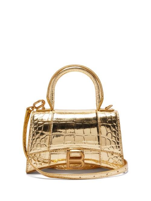 Matchesfashion.com Balenciaga - Hourglass Small Metallic Croc-effect Leather Bag - Womens - Gold