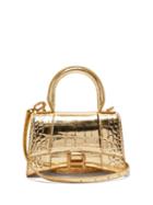 Matchesfashion.com Balenciaga - Hourglass Small Metallic Croc-effect Leather Bag - Womens - Gold