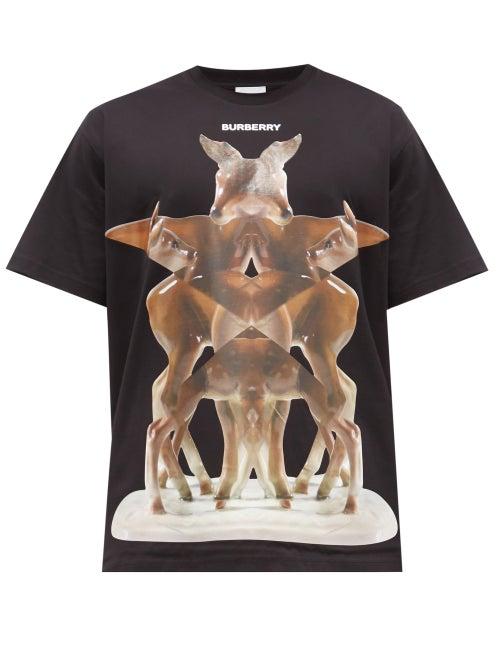 Matchesfashion.com Burberry - Elthorne Deer-print Cotton-jersey T-shirt - Mens - Black