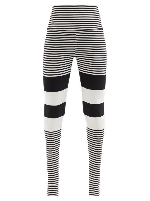 Norma Kamali - High-rise Striped Jersey Leggings - Womens - Black Stripe