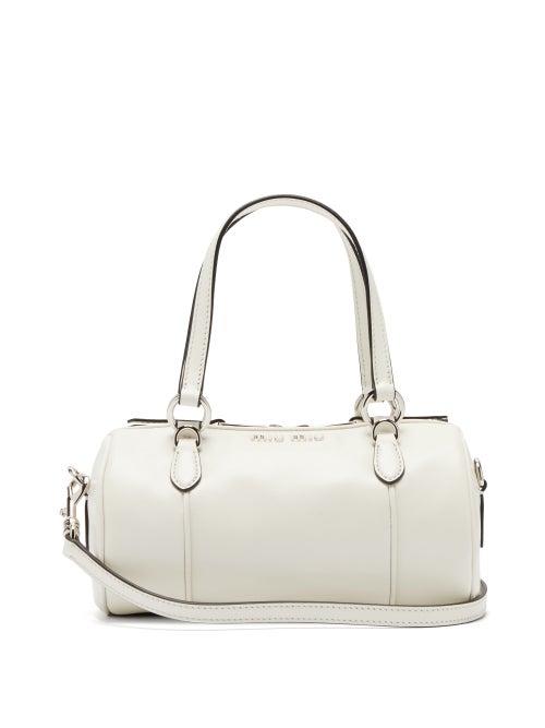 Matchesfashion.com Miu Miu - Mini Leather Bowling Bag - Womens - White