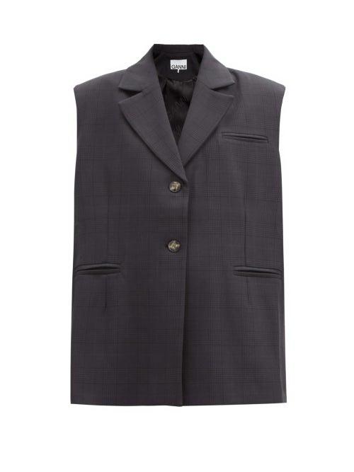 Matchesfashion.com Ganni - Prince Of Wales-checked Sleeveless Blazer - Womens - Black
