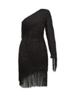 Matchesfashion.com Dundas - Fringed One Shoulder Cotton Blend Lace Mini Dress - Womens - Black