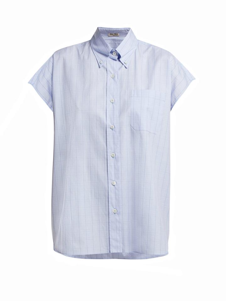 Miu Miu Plaid Cap-sleeved Cotton Shirt