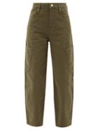 Frame - Ultra High Rise Barrel-leg Jeans - Womens - Dark Green