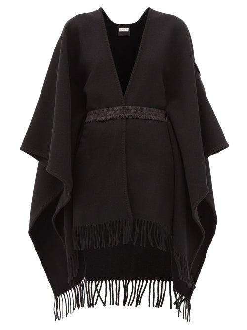 Matchesfashion.com Moncler - Logo-patch Belted Wool Poncho - Womens - Black