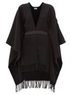 Matchesfashion.com Moncler - Logo-patch Belted Wool Poncho - Womens - Black