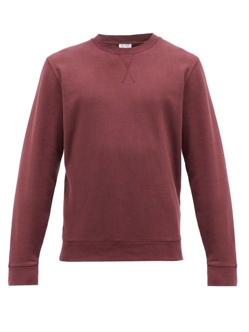 Mens Rtw Sunspel - Crew-neck Cotton-blend Jersey Sweatshirt - Mens - Burgundy