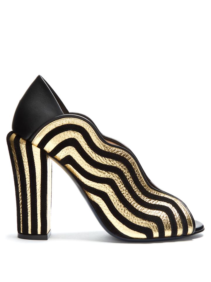 Fendi Wave Foldable-heel Leather And Suede Mules