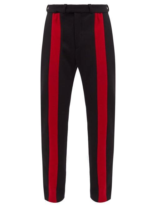 Maximilian - Striped Melton-wool Trousers - Mens - Black Red