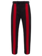 Maximilian - Striped Melton-wool Trousers - Mens - Black Red