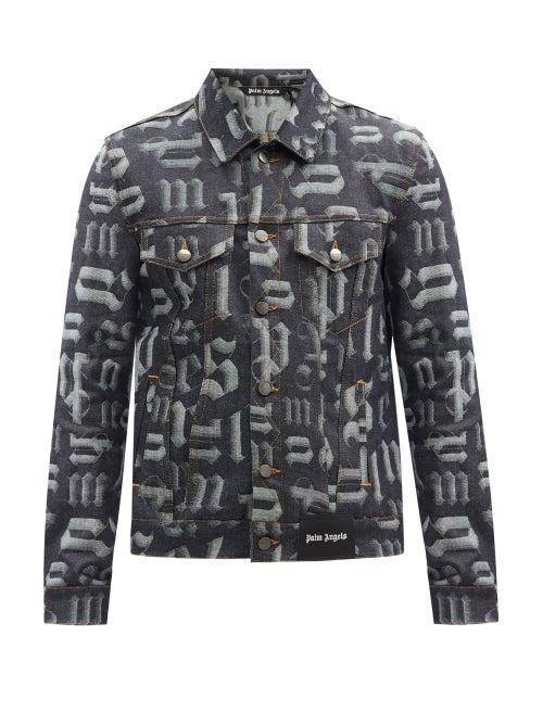 Matchesfashion.com Palm Angels - Broken Monogram-print Denim Jacket - Mens - Blue