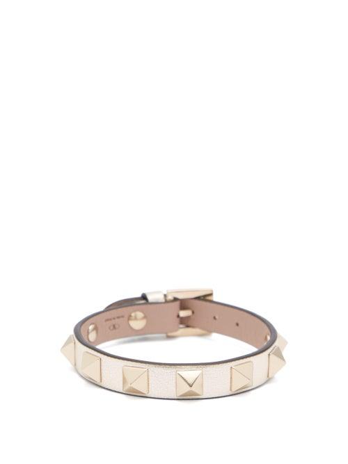 Matchesfashion.com Valentino Garavani - Rockstud Leather Bracelet - Womens - Silver