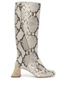 Matchesfashion.com Rochas - Pascal Glitter Heel Leather Boots - Womens - White Multi