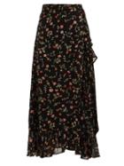 Matchesfashion.com Ganni - Elm Floral Print Georgette Wrap Skirt - Womens - Black