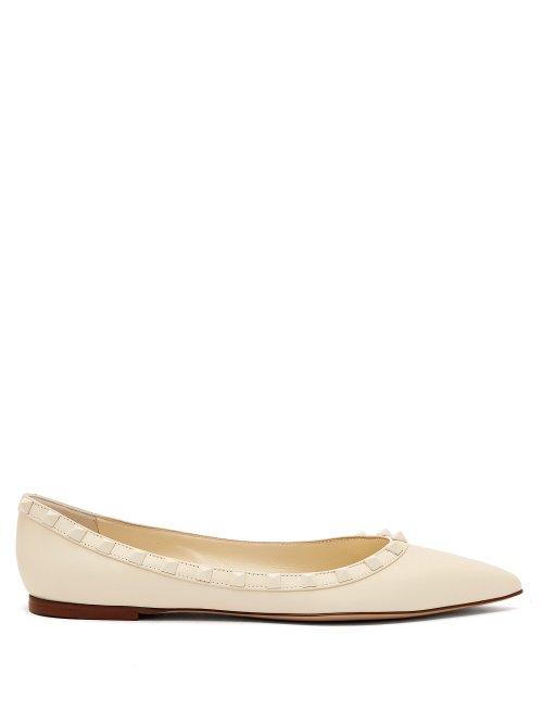 Matchesfashion.com Valentino - Rockstud Leather Flats - Womens - White