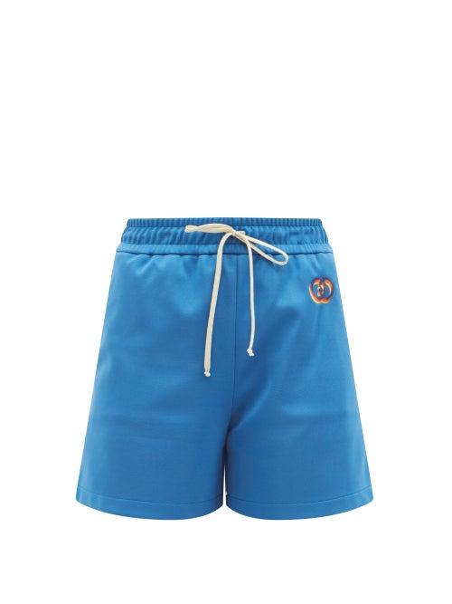 Matchesfashion.com Gucci - Gg-embroidered Jersey Shorts - Womens - Blue
