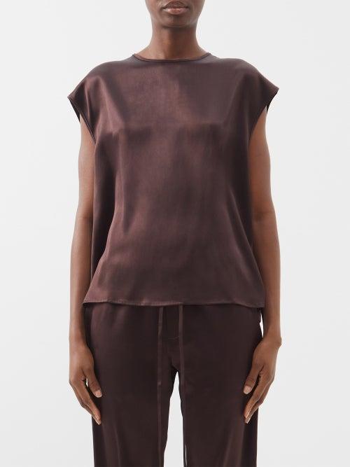 Asceno - Dasha Silk-satin Top - Womens - Dark Brown