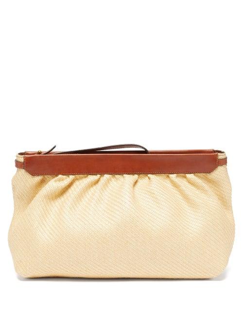 Isabel Marant - Luz Leather-trim Raffia Clutch Bag - Womens - Beige Multi