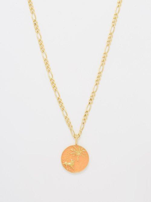 Hermina Athens - Circe's Lion Enamel & Gold-plated Necklace - Womens - Orange Multi