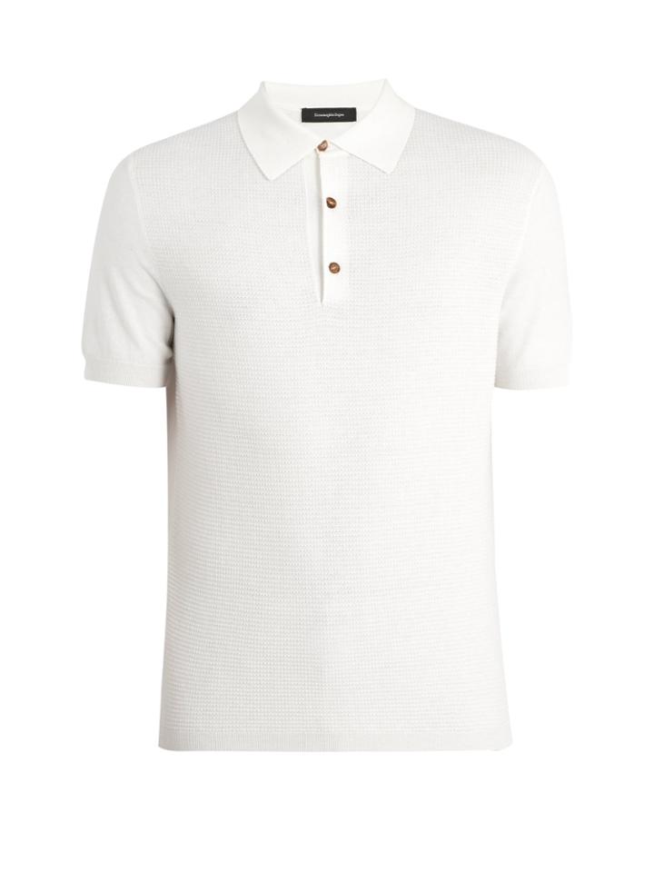 Ermenegildo Zegna Embossed Wool And Cotton Blend-knit Polo Shirt