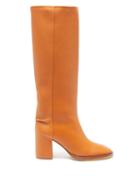Chlo - Edith Block-heel Leather Knee-high Boots - Womens - Tan