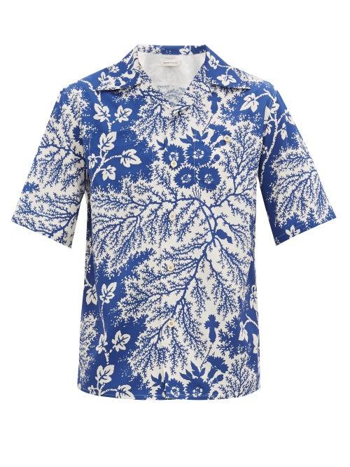 Matchesfashion.com Alexander Mcqueen - Hawaiian Floral-print Crepe Shirt - Mens - Blue White