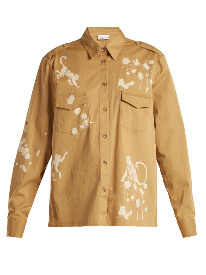 Redvalentino Monkey-print Cotton Military Shirt