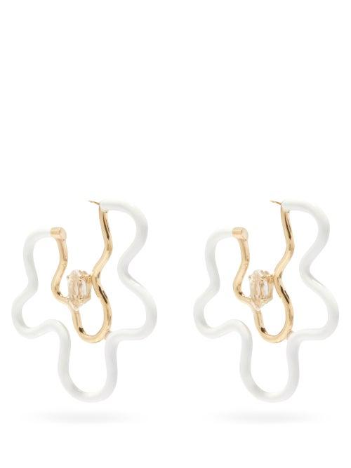 Matchesfashion.com Bea Bongiasca - Flower Power 9kt Gold & Crystal Hoop Earrings - Womens - White Multi