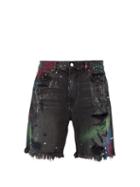 Matchesfashion.com Amiri - Thrasher Paint Splatter Denim Shorts - Mens - Black