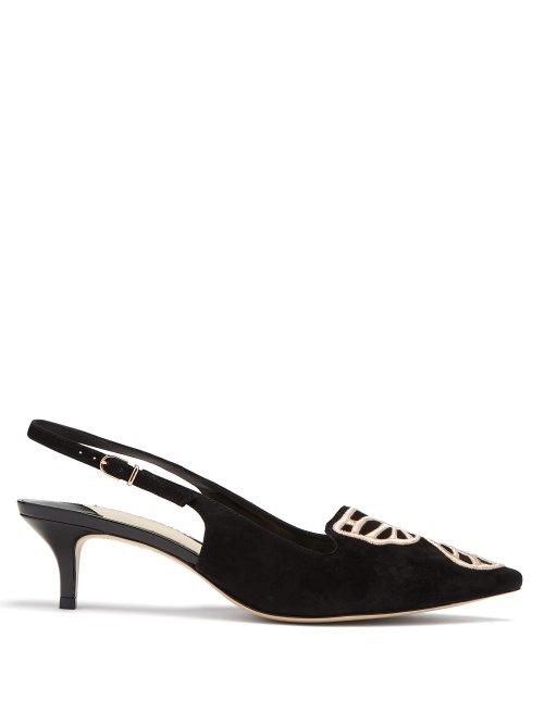 Matchesfashion.com Sophia Webster - Bibi Butterfly Suede Slingback Kitten Heel Pumps - Womens - Black Gold