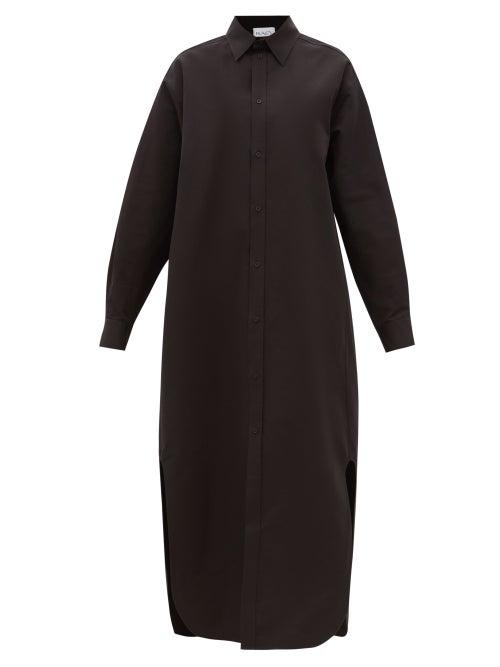 Raey - Long-line Cotton And Silk-blend Shirtdress - Womens - Black