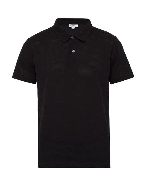 Matchesfashion.com Sunspel - Cellular Knit Cotton Polo Shirt - Mens - Black