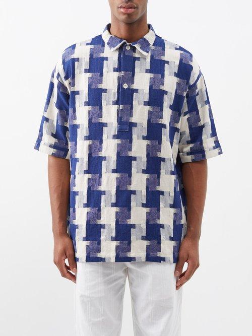 Smr Days - Benirras Houndstooth-print Cotton Shirt - Mens - Blue Multi