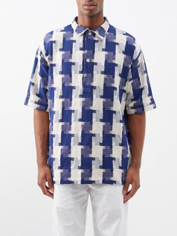 Smr Days - Benirras Houndstooth-print Cotton Shirt - Mens - Blue Multi
