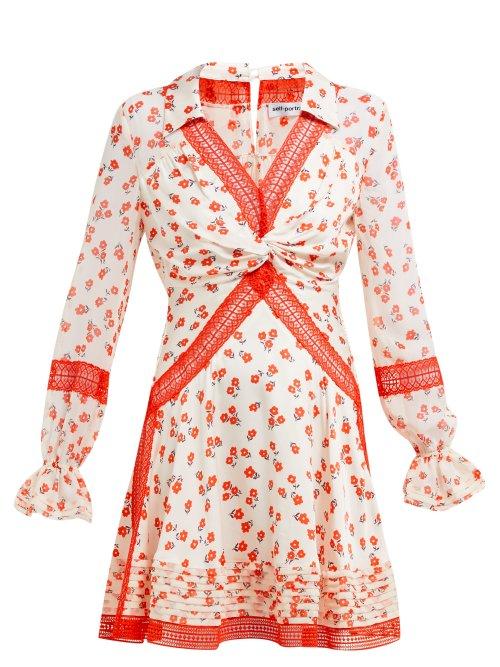Matchesfashion.com Self-portrait - Floral Print Lace Insert Dress - Womens - Cream Multi