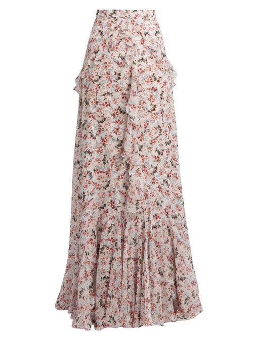 Matchesfashion.com Erdem - Alison Floral Print Silk Voile Maxi Skirt - Womens - Multi