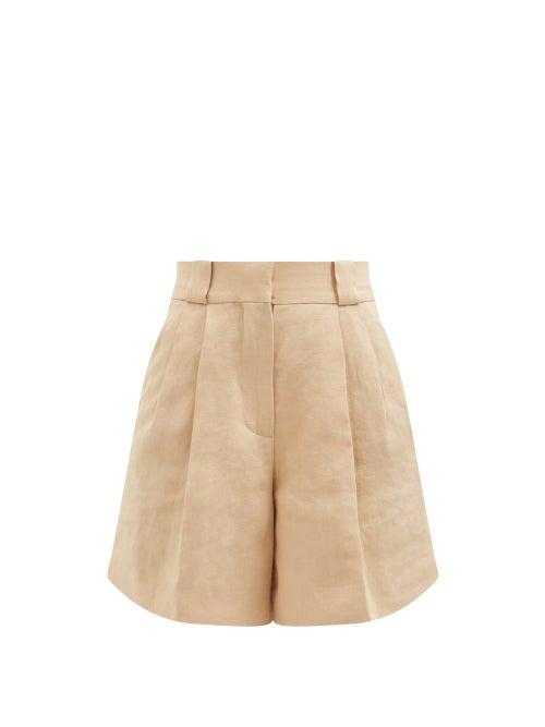 Blaz Milano - Midday Sun Pleated Linen Shorts - Womens - Beige