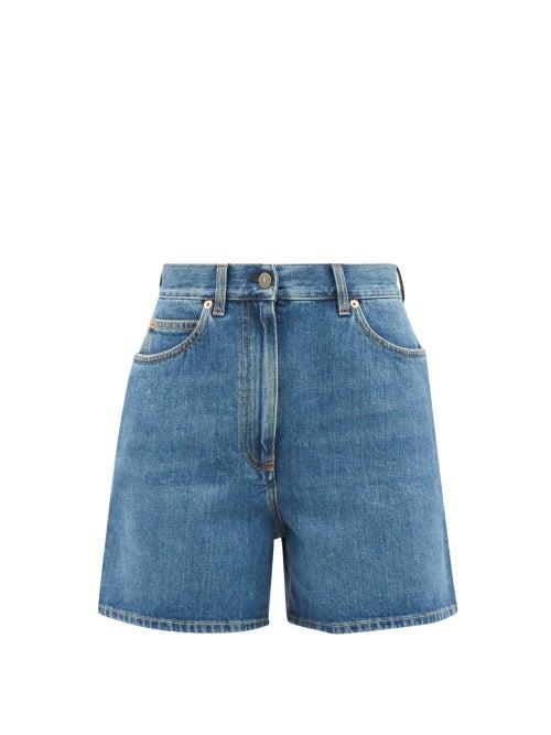 Gucci - Horsebit High-rise Denim Shorts - Womens - Denim