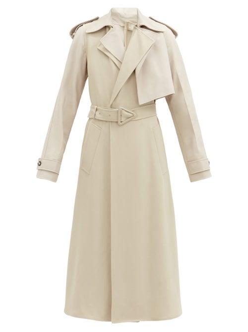 Matchesfashion.com Bottega Veneta - Asymmetric Leather-panelled Twill Trench Coat - Womens - Beige