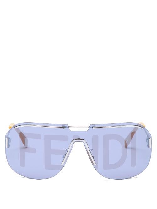 Matchesfashion.com Fendi - Logo-print Aviator Metal Sunglasses - Mens - Silver