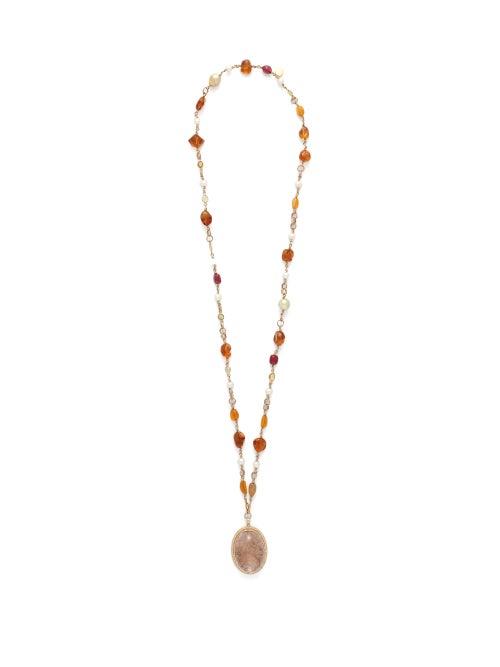 Matchesfashion.com Jade Jagger - Diamond, Citrine, Pearl & 18kt Gold Necklace - Womens - Yellow