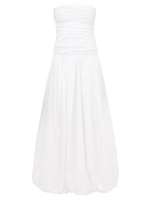 Matchesfashion.com Khaite - Ingrid Ruched Bandeau Puffball Cotton Dress - Womens - White