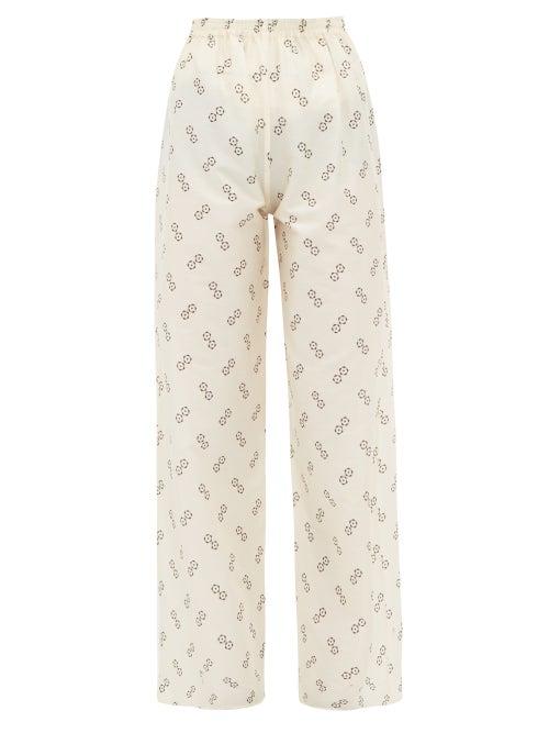 Matchesfashion.com Giuliva Heritage Collection - The Amanda Geometric Print Cotton Blend Trousers - Womens - Ivory Multi