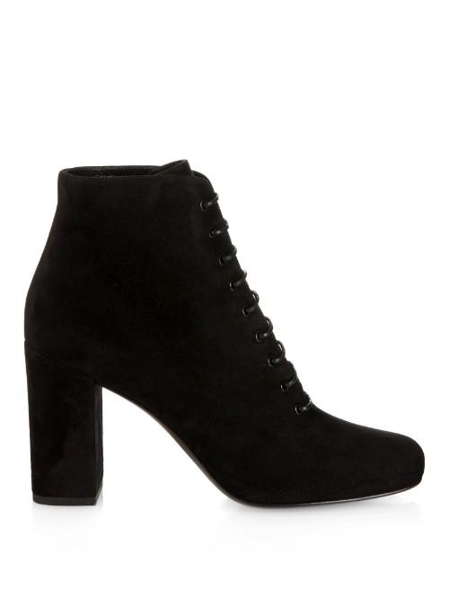 Saint Laurent Lace-up Suede Ankle Boots