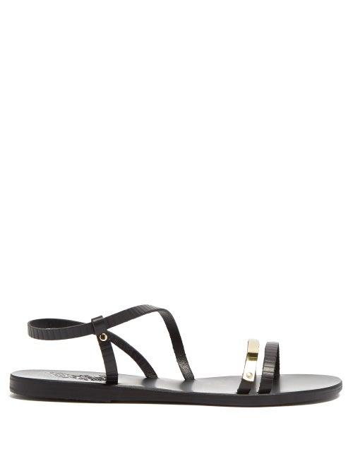 Ancient Greek Sandals - Goudi Leather Sandals - Womens - Black Multi