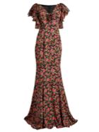 Dolce & Gabbana Rose-print Ruffle-sleeved Chiffon Gown